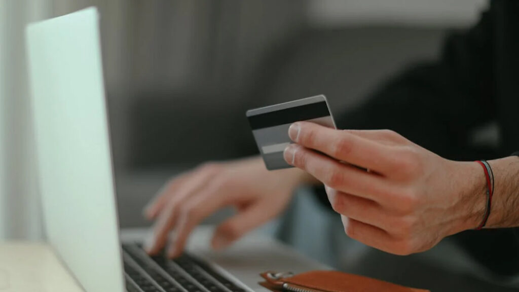 laptop and debit card