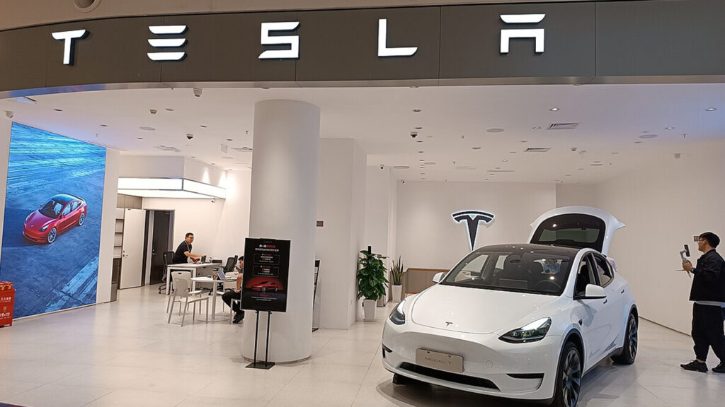 tesla car in showroom