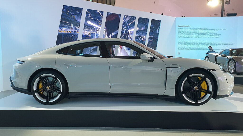 Taycan turbo s rear side view