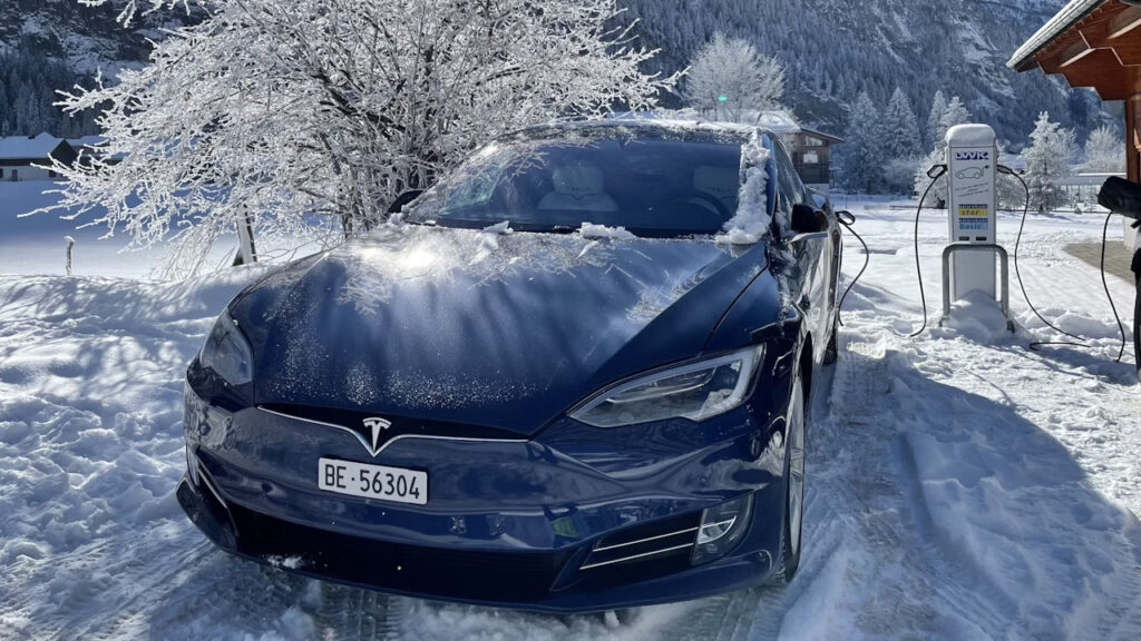 tesla car during winter